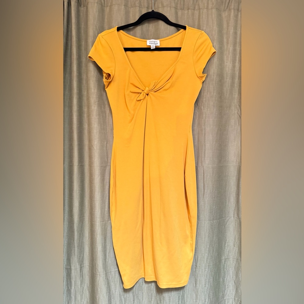 Unique Vintage Mustard Knot-Front Midi Dress